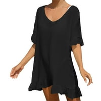 Yuwull Womens Ljetne haljine plus veličina kratkih rukava V-izrez Casual Odmor Solid Color Party Beach