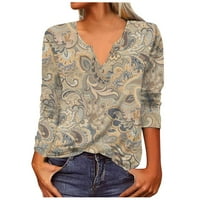 Ženske majice i bluze plus veličina Grafički dressy casual Western Tops V izrez dugih rukava Plava 2x