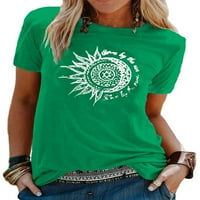 Avamo Women T Majica Crew Neck TEE kratki rukav Na vrh Boemske majice Comfy Sunflower Print Bluze Green