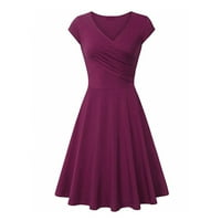 Žene Ležerne prilike Flowy Pleased haljine Solid Colore V-izrez Ljeto Kratki rukav Dress Purple Veličina 4XL