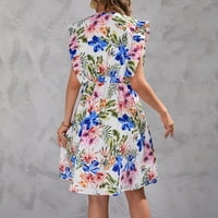 V-izrez A-line haljina za žene Ljeto tursko odijelo za rukav od plaže Mini haljina bez struka Flory