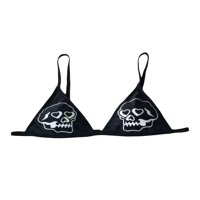 Ženski bikini set, crtani osmijeh lubanja Print V-izrez BRA + slabo struk tanko za kupanje za ljeto