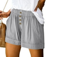 Qilakog Ženske lagane kratke hlače Casual Baggy Trendy kratke hlače Elastična struka gumb za vuču Comfy