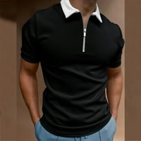 Men Casual Soild patentni patentni patentni patentni košulja Okrenite ovratnik bluza s kratkim rukavima Top majica Modna casual majica crna + xl