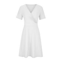 Ženska haljina plus veličina Tunika Čvrsta boja V izrez Midi sandresses elegantni kratki rukav Tvrdi