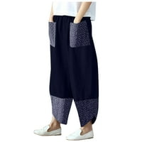 Žene Ležerne pamučne i posteljine Ispiši patchwork neregularne hlače sa širokim nogama Žene labave pantalone