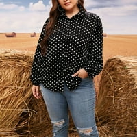 Ženska plus veličina dugih rukava polka majica s majicom bluza labavo rever na vrhu crne xl
