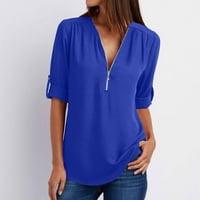 Penkaiy ženska šifon bluza za bluzu u obliku rukava sa patentnim zatvaračem Ležerna majica od pune boje