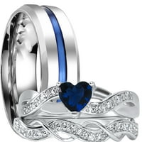 Njegov i njen vjenčani set trio simulirani safir CZ srebrni prstenovi za muškarce žene 8 13