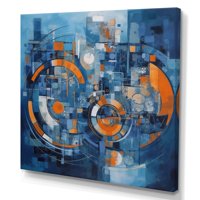 PROIZVODNJA Orange i plava geometrijska ravnoteža II Moderna geometrijska zidna umjetnost za kuhinju