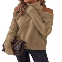 Ležerni obični puloveri hladnog ramena dugih rukava Khaki ženski džemperi
