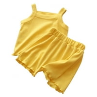 TODDLER Baby Girl Ljetna odjeća Pleteni vrhovi suspendra + kratke hlače Solidna odjeća postavljena 18-mjeseci