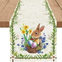 Uskrs Slatki zečji trkač Burlap Wild Cvijeće zeko jaja trkači za stolni trkači proljeće ljetna sezonska
