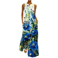 Ljetne haljine za žene bez rukava za ispis cvjetnog uzorka V-izrez Midi Fit and Flare Y2K moda Retro