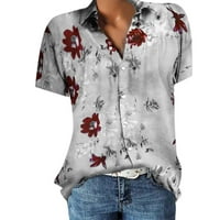 USMIXI Womens Ljetni vrhovi kratki rukav V-izrez cvjetni t košulje labavi publs dolje lagane majice