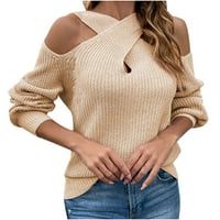 Ženski hladni džemperi za hladno rame Ležerne pahuljice Dugi duks duks pulover okrugli vrat duks u obliku