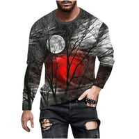 Muške casual pulover Thirsps opušteno Fit Fashion 3D mjesec Print dugih rukava okrugli vrat Top bluza