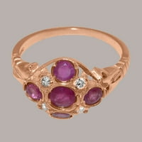 Britanci napravio je 10k Rose Gold Natural Ruby & Diamond Womens Obećani prsten - Opcije veličine -