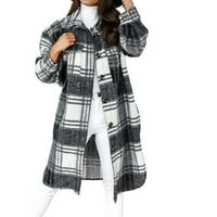 Sinimoko ženski plastirani kabljni kaput od vunene jakne dugih rukava s dugim rukavima niz ležerne majice