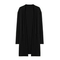 Crni otvoreni prednji vrhovi za žene modne žene dugih rukava Čvrsti kardigan jesenski casual bluza za