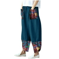 Ženske posteljine široke pantalone za noge za ispis elastičnih struka labave pantalone Ljetne casual