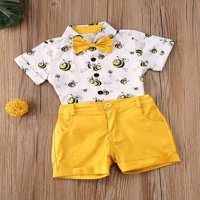 Huakaishijie Toddler Baby Boys Ljetni gumb Kratka rukava majica bluza na vrhu Hlače hlače 1- godina