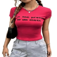 Ženski povremeni slogan okrugli vrat kratkih rukava lukave ružičaste majice m