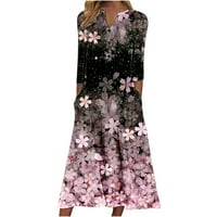 Midi haljine za žene Ljeto casual labavo boho cvjetni print crewneck kratki rukav Dužina koljena ruched