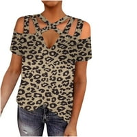 Vrhovi za žene casual ljetno čišćenje Žensko ljetno casual tiskani bluze kratkih rukava vrhovi labavi kombinty bluze za žene trendove Khaki XL