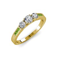 Diamond Milgrain radi tri kameni prsten sa peridotom na bočnoj traci 0. CT TW u 14K žutom zlatu. 6,5