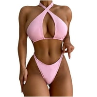 Lovskoo bikini setovi za žene Push up kupaće kostime za žene zavoj izdubljeni solidno seksi bikini podstavljene kupaće kostime za plažu ružičasta