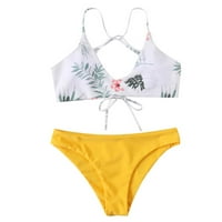 Žene kupaće kostime podzemne bikini bez rukava retro a-line Halter Yellow S