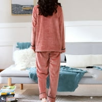 Pidžama za žene plus veličine čišćenje dame modni flanel čvrsti džep s dugim rukavima + duge hlače Padžama
