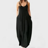 Ženske haljine sunčane haljine V-izrez punog crnog xl