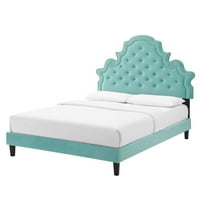 Okvir za krevet s tufama platformom, dvostruka veličina, baršun, plavi, moderni savremeni urbani dizajn,