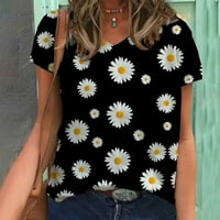Grafičke mase za žene Vintage Moda Summer V izrez Kratki rukav Ispis Ležerne bluza za majicu Crna m