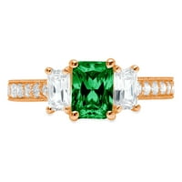 1. CT Sjajni smaragd Clear Simulirani dijamant 18k Rose Gold Solitaire sa akcentima Trobonski prsten