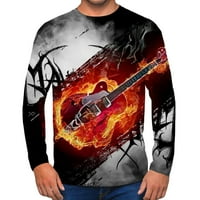 Muške casual majice Big i visok 3D gitara digitalni tisak dugih rukava okrugli vrat pulover tees modni