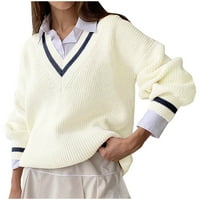 Džemper s dugim rukavima za žene pletene pulover u boji u boji