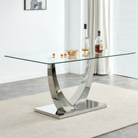 62.8 pravokutni stakleni trpezarijski stol za 4- sa 0,39 kaljenim staklom i srebrnim hromiranim metalnim