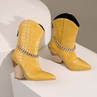 Ženske kaubojske čizme Udobno retro pokazivane nožne cipele Western krava Djevojka MID CALF čizme Yellow