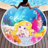 Cartoon sirena ručnika za mikrofiber veliki okrugli plažni ručnik šal za odrasle dječji poklon ljeto