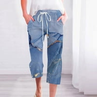 Aloohaidyvio Žene Sportske hlače, ženske ležerne čvrste elastične struke labave hlače sa džepom Caprisom