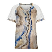 Sksloeg ženska bluza mreža mramorna vrhova tiska na listu Majice kratkih rukava V izrez Patchwork na