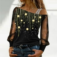 Žene Casual Sequin Print Top košulja Mesh Dugih rukava Hladna košulja na ramena Labava elegantna bluza