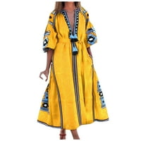 Dadaria Midi Haljine za žene Svečane dugih rukava plus veličine Žene Vintage V Cr vene Cvjetni tiskani polovina rukava Maxi haljina Yellow XL, žene