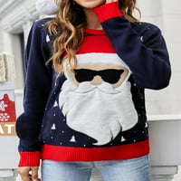 Ženski božićni džemper s dugim rukavima vrat santa claus pulover džemper zimski džemper, s, l, xl