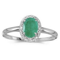 Smaragdni i dijamantski koktel prsten u 14k bijelo zlato