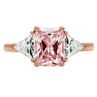 2. CT Sjajni smaragdni rez simulirani ružičasti dijamant 14k Rose Gold Tro-kameni prsten SZ 7.25