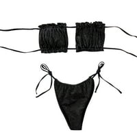 Žene kupaćih kostima Dva seksi ruffle bandeau kupaći kostimi visoko struk luk čipka za plažu bikini